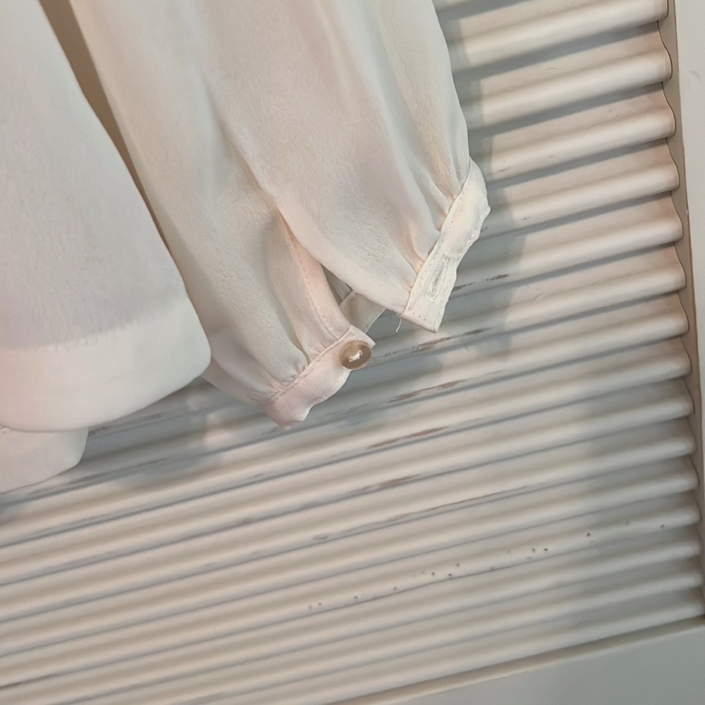 Ivory Bow Tie Front Sheer Long Sleeve Blouse - Picture 6 of 8